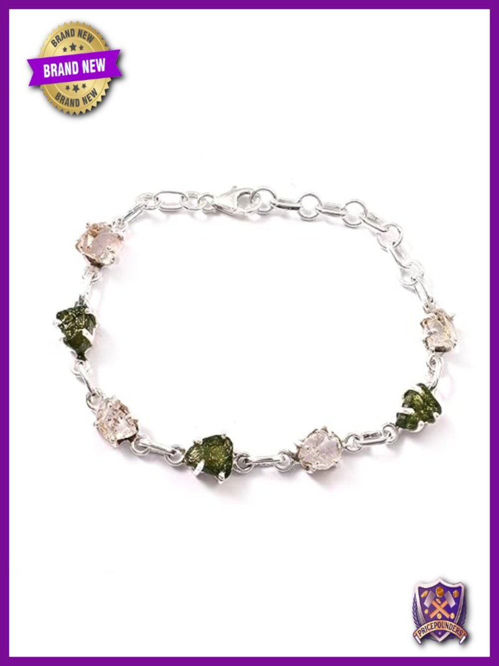 Sterling Silver Natural Moldavite Herkimer Gemstone Bracelet Women Gift